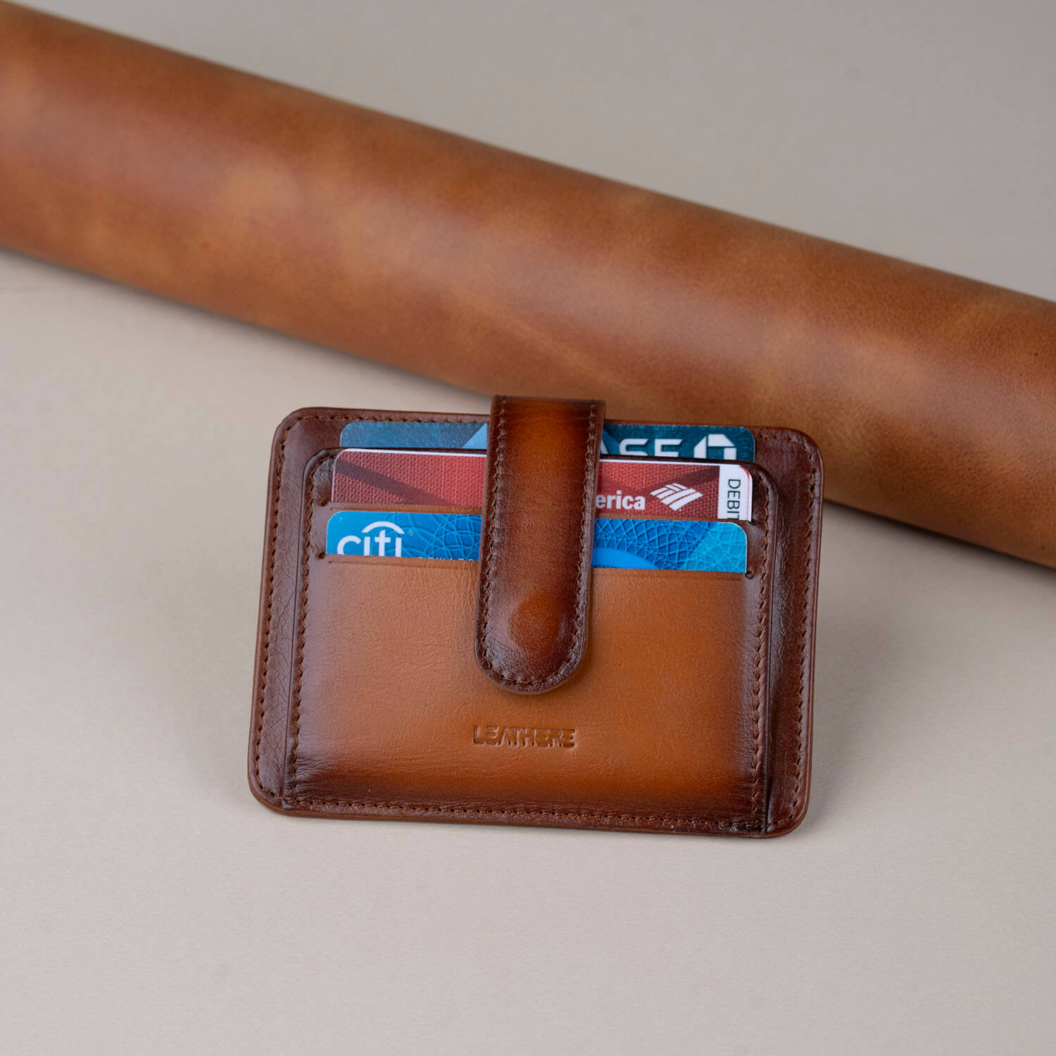 Leather Card Holder Wallet with ID Window - Rich Brown - Miami