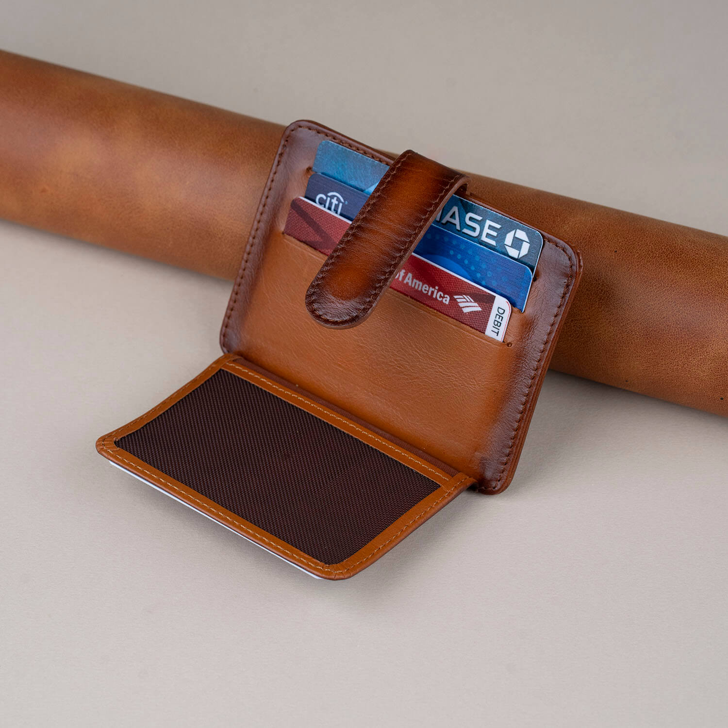 Leather Card Holder Wallet with ID Window - Rich Brown - Miami