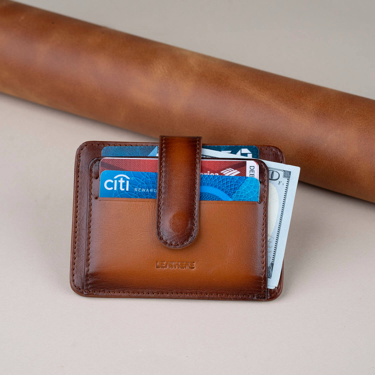 Leather Card Holder Wallet with ID Window - Rich Brown - Miami