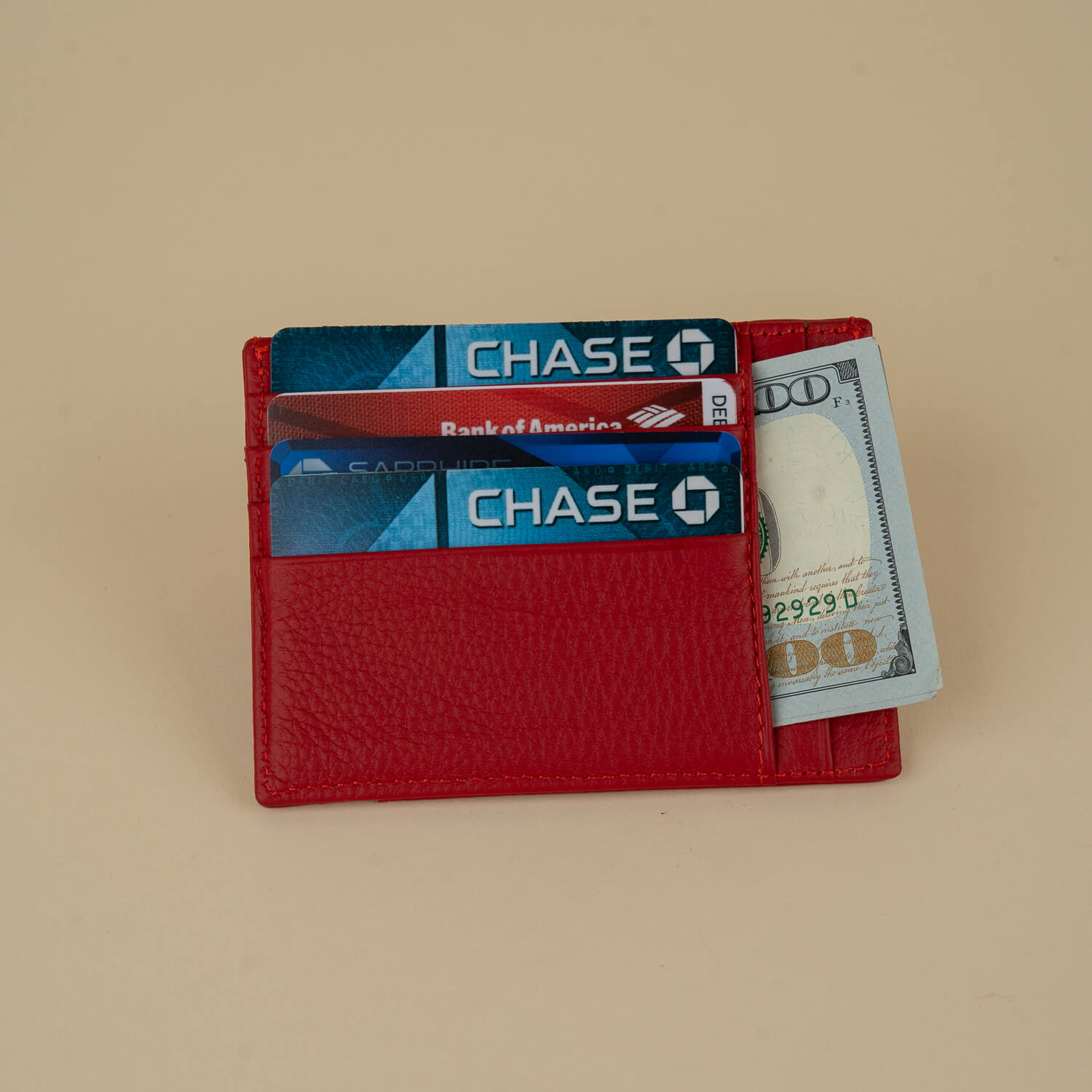 Vibrant Leather Card Holder with Zipper Pocket - Red - Concord