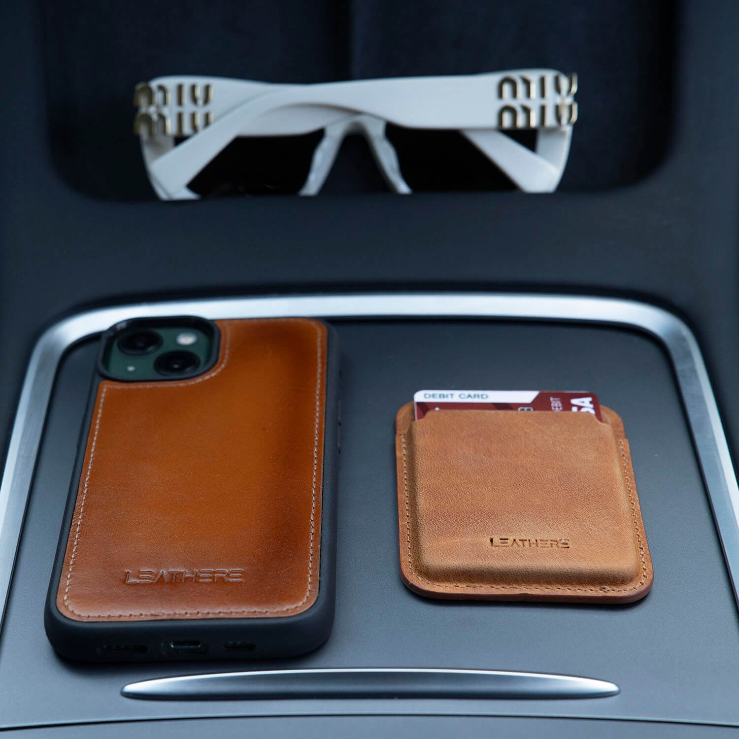 Premium Leather Card Holder & Phone Case Combo - Brown - Helena