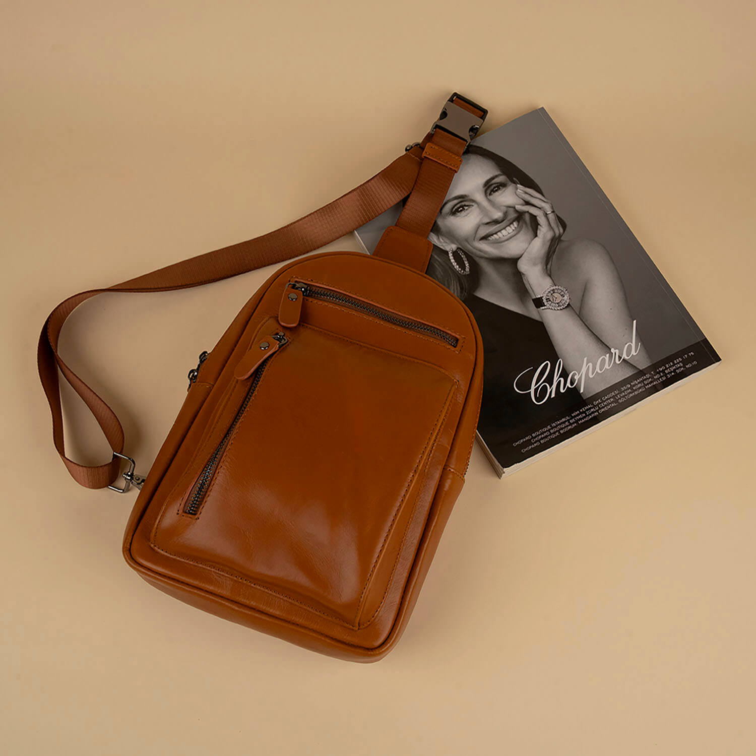 Leather Sling Bag - Brown - Marion