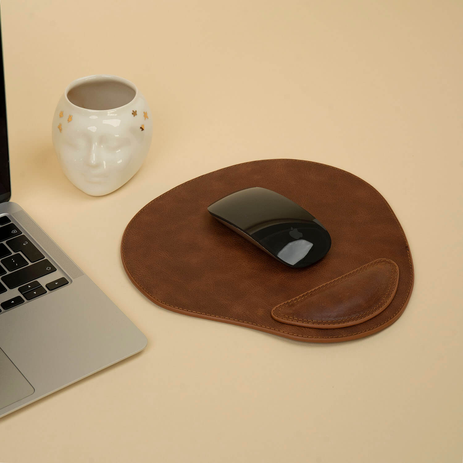 Ergonomic Leather Mouse Pad with Wrist Support - Dark Brown - Portland