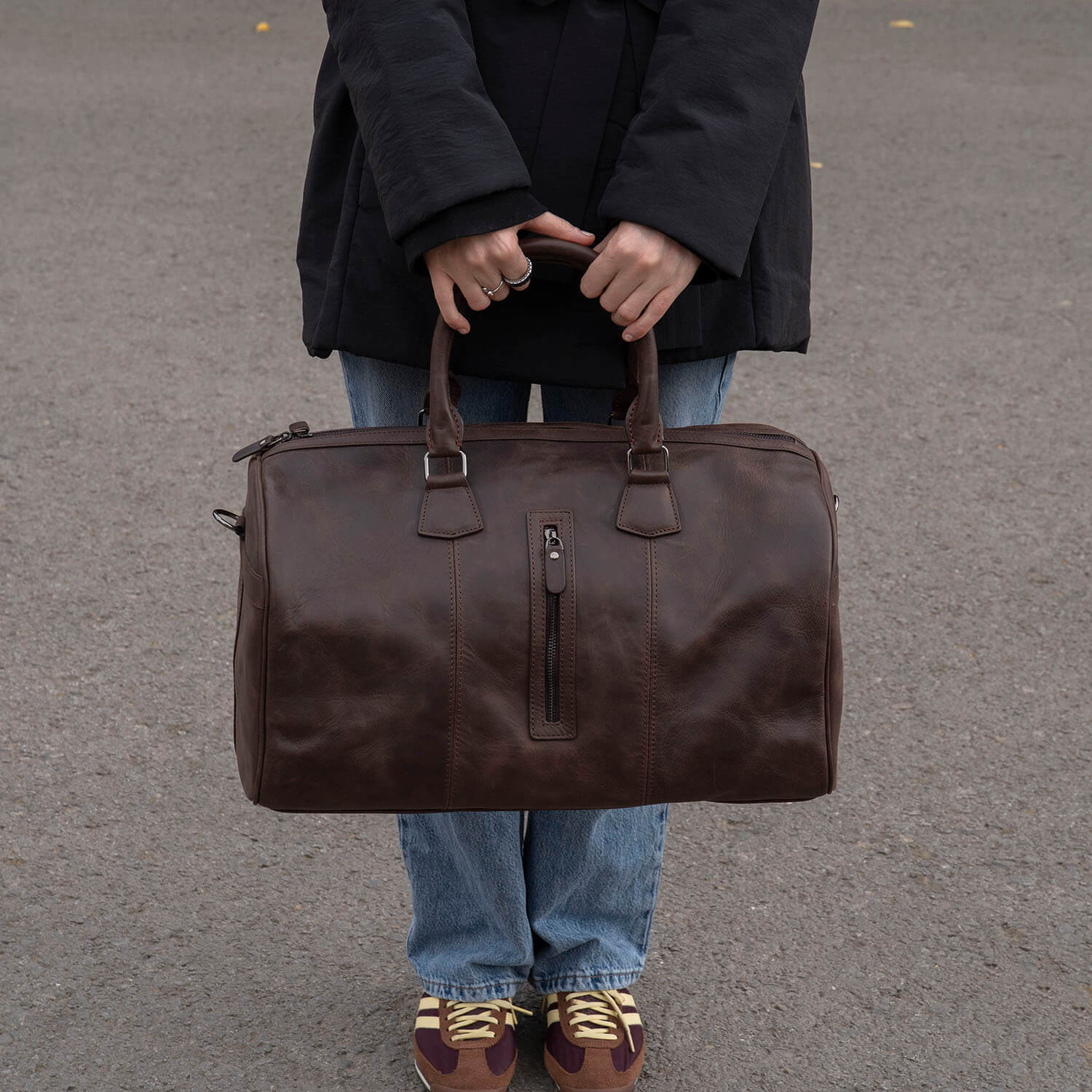 Vintage Leather Weekender Bag - Dark Brown - Edison