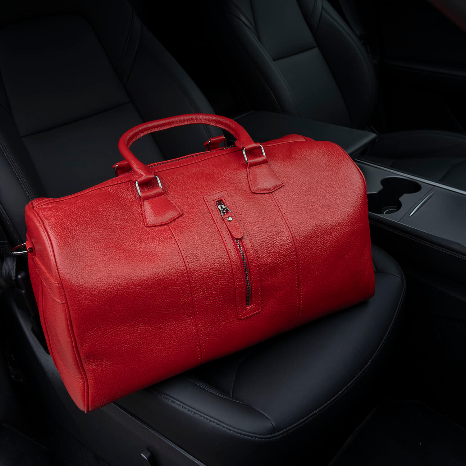 Vintage Leather Weekender Bag - Red - Edison