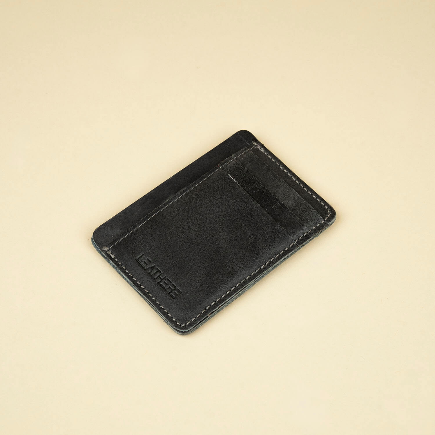 Minimalist Leather Cardholder Wallet - Dark Green - Carmel