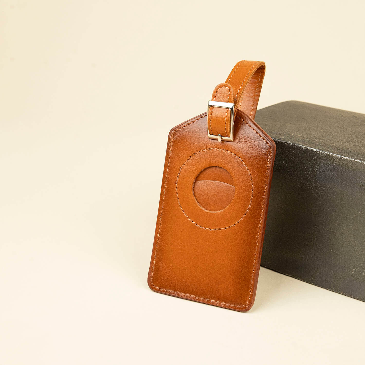 Premium Leather AirTag Luggage Tag - Rich Brown - Clovis