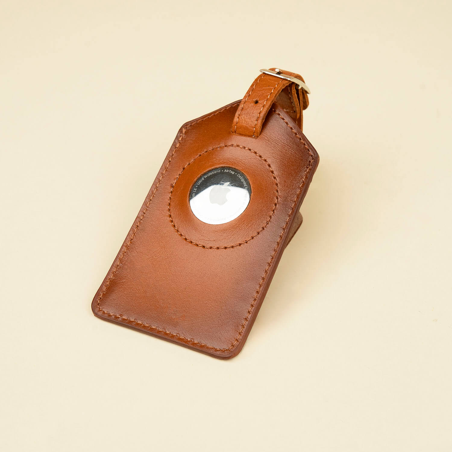 Premium Leather AirTag Luggage Tag - Rich Brown - Clovis