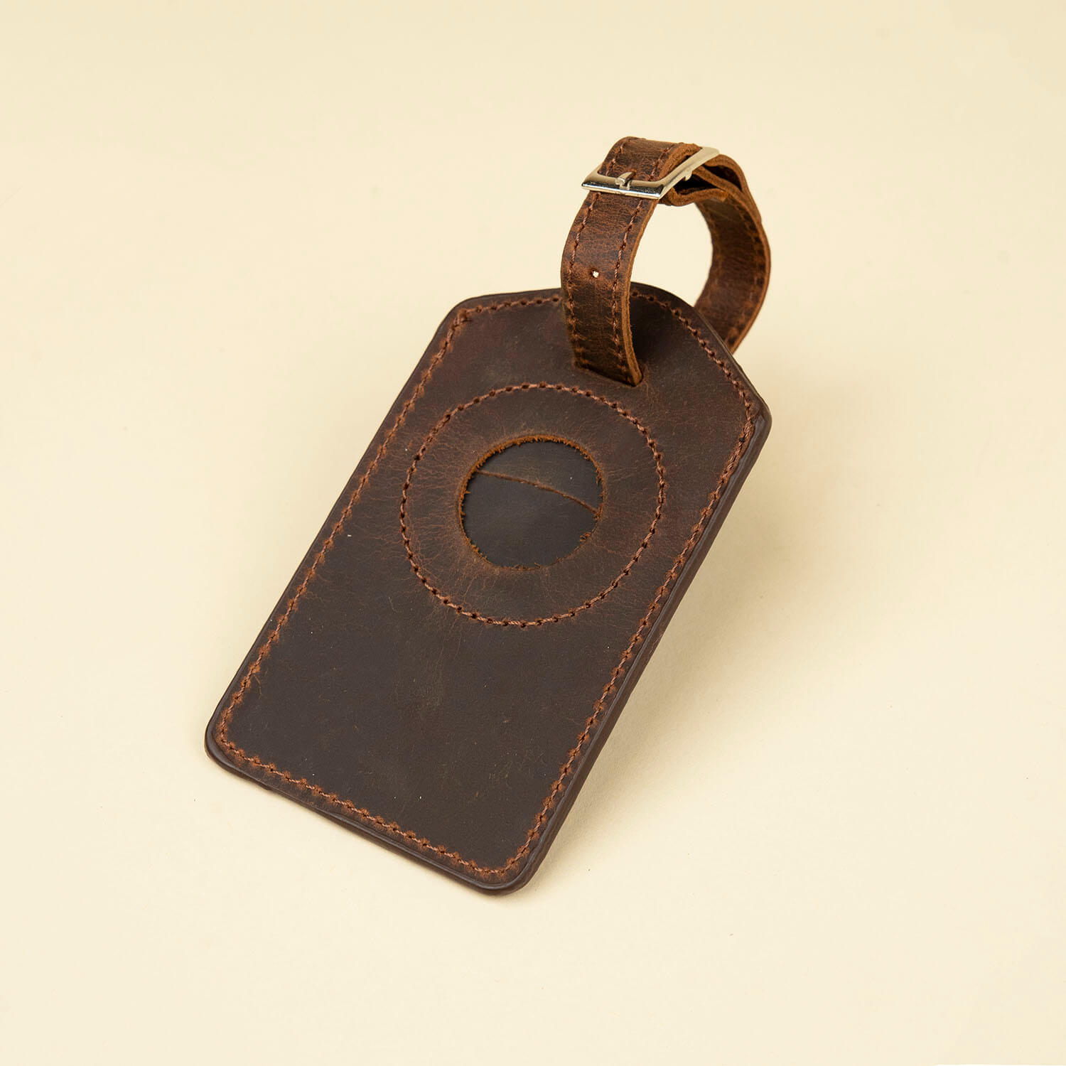 Premium Leather AirTag Luggage Tag - Dark Brown - Clovis