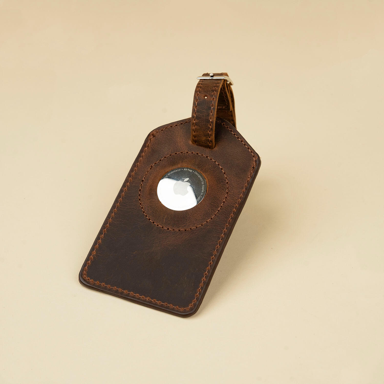 Premium Leather AirTag Luggage Tag - Dark Brown - Clovis