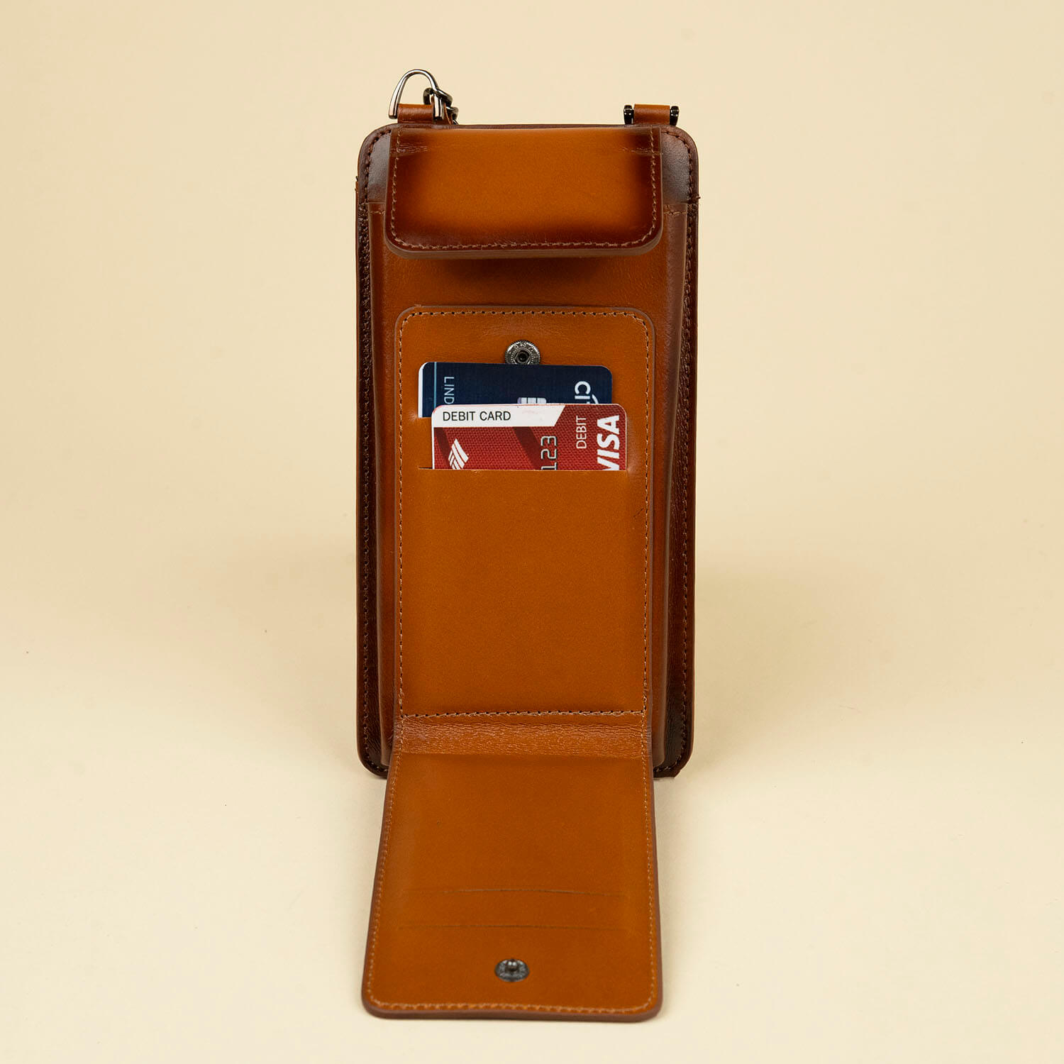 Leather Brown Crossbody Bag Phone Wallet - Columbus