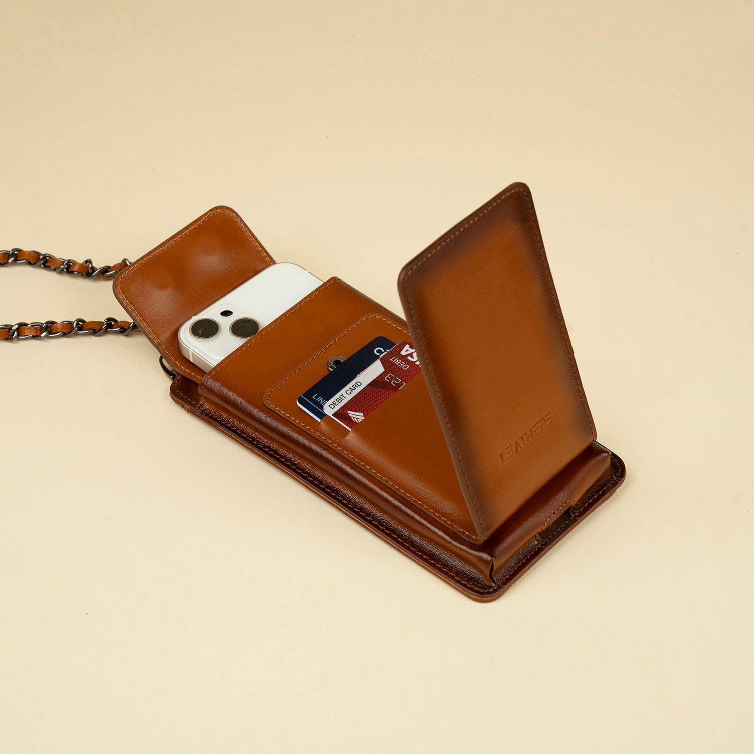 Leather Brown Crossbody Bag Phone Wallet - Columbus