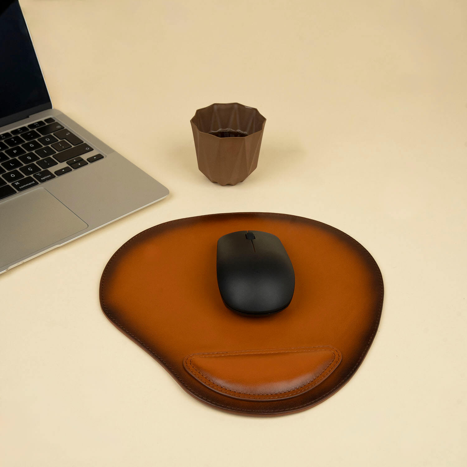 Ergonomic Leather Mouse Pad with Wrist Support - Rich Brown - Portland