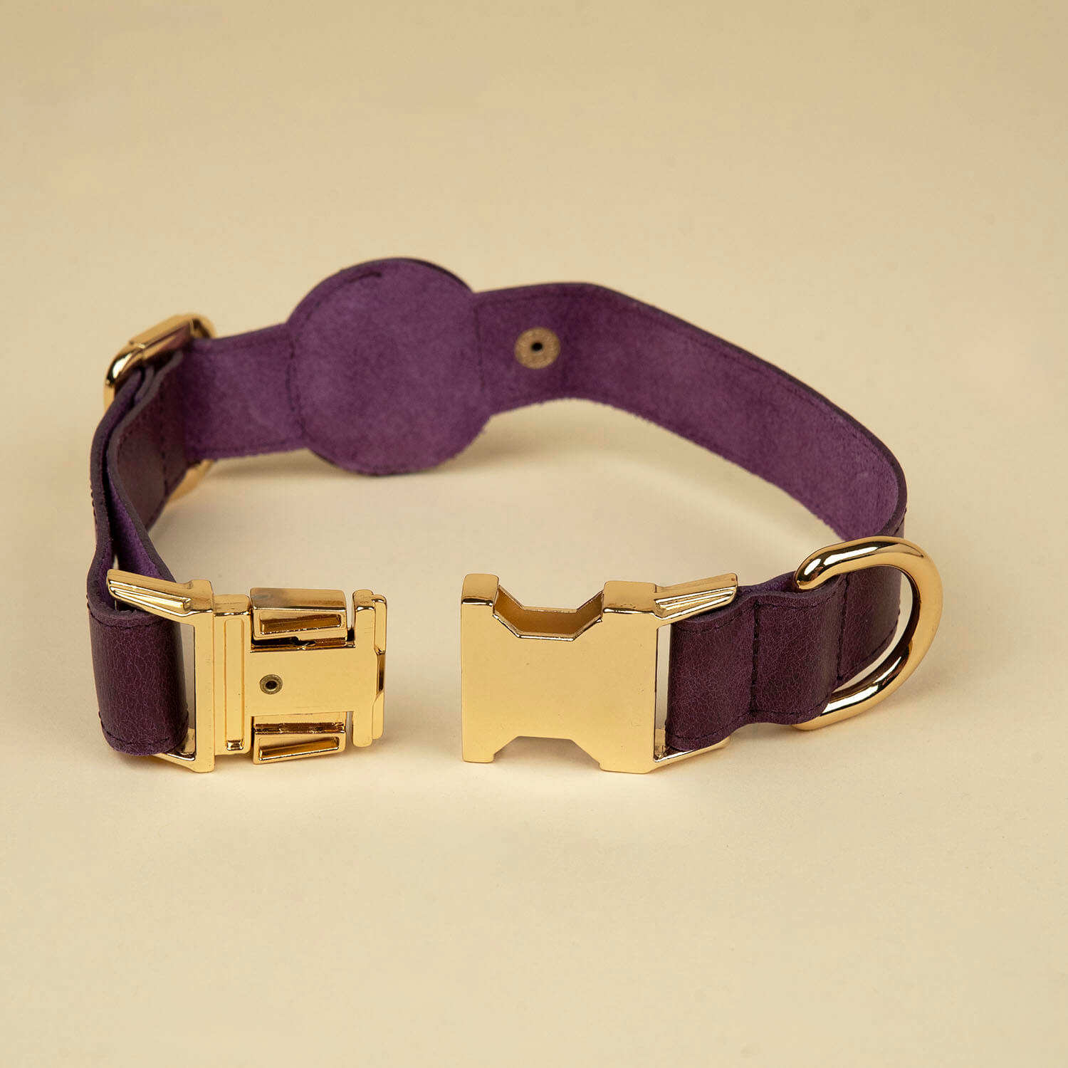 Stylish Leather AirTag Dog Collar - Purple - Davie