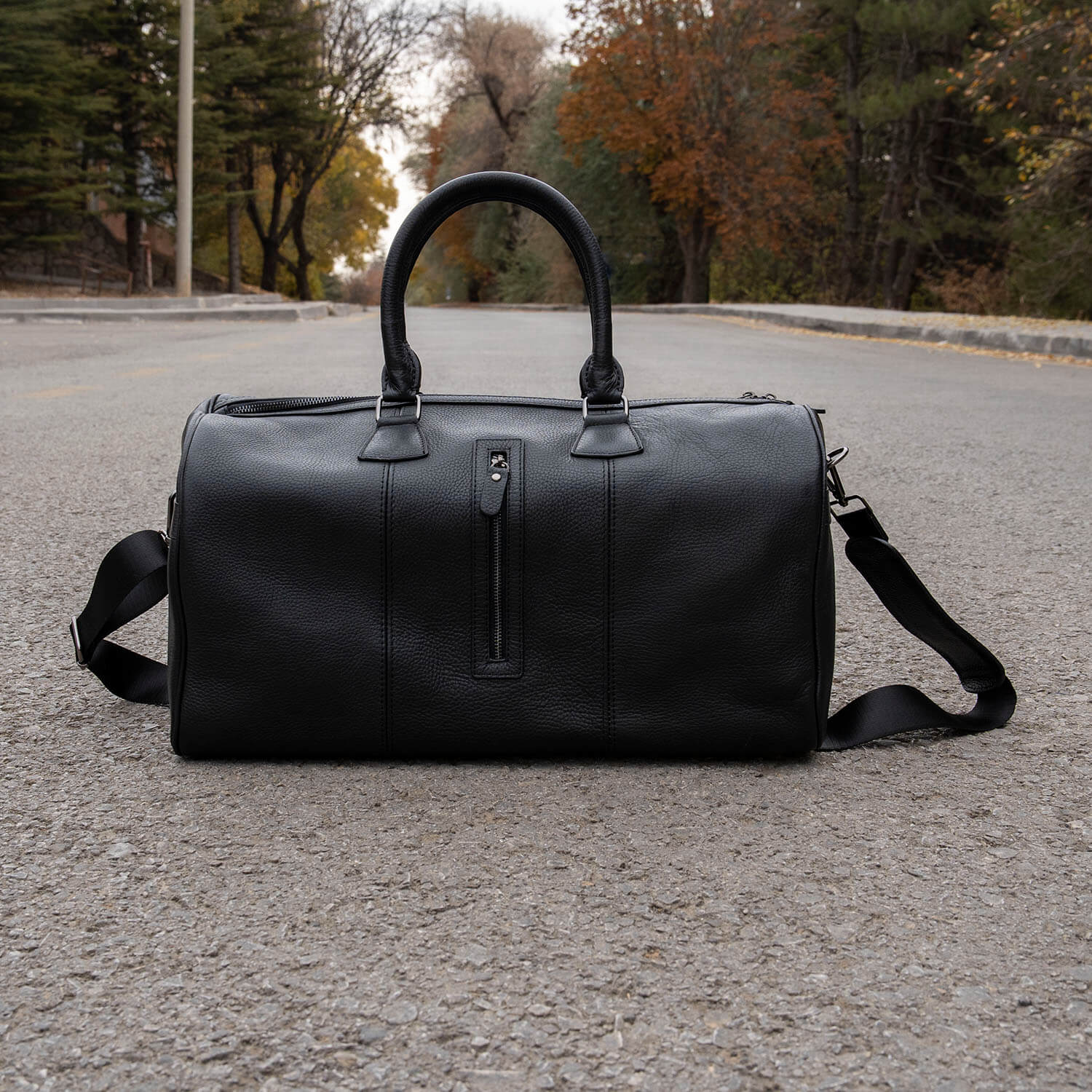 Vintage Leather Weekender Bag - Black - Edison