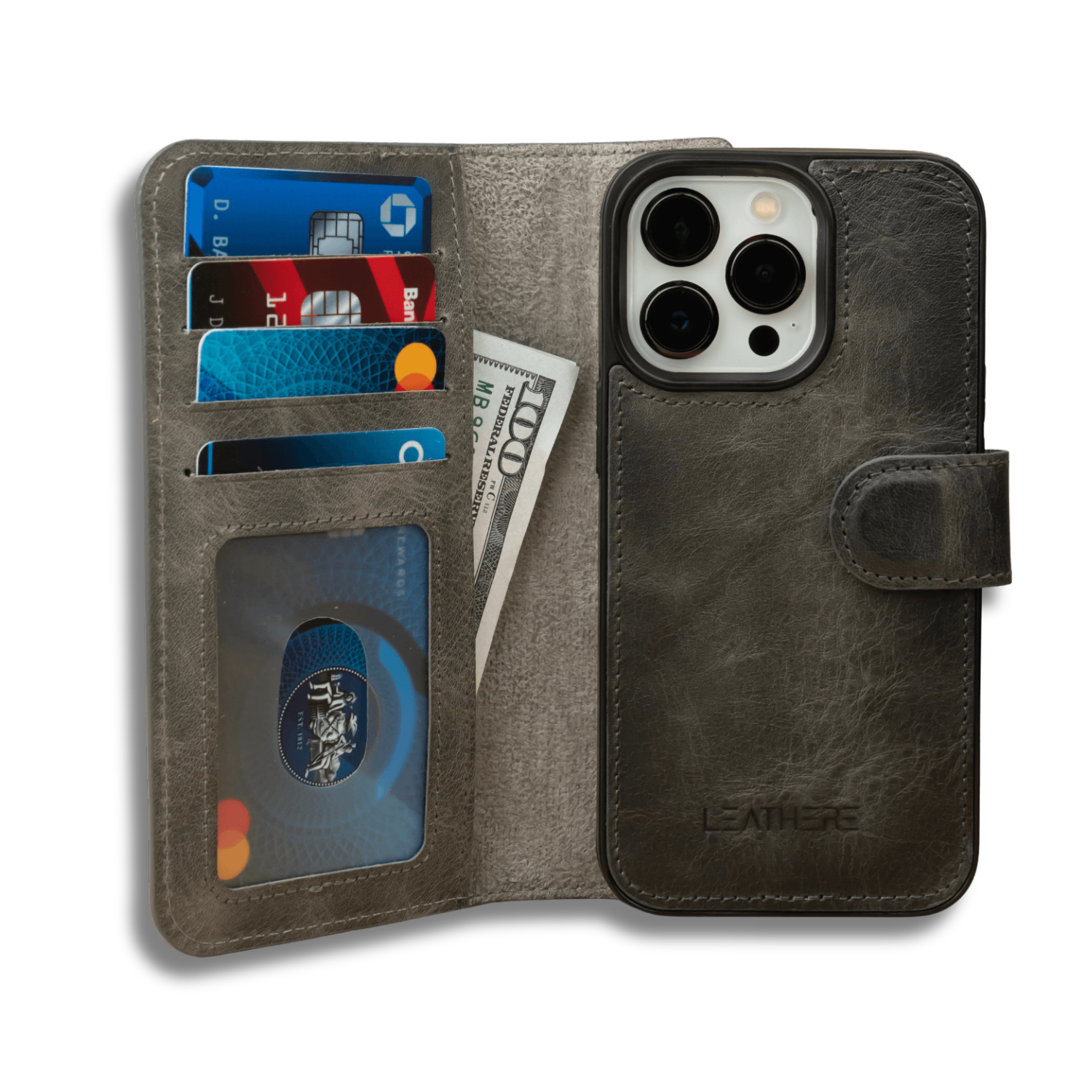 iPhone 17 Series Grey Leather Wallet Case - New York (pre-order)