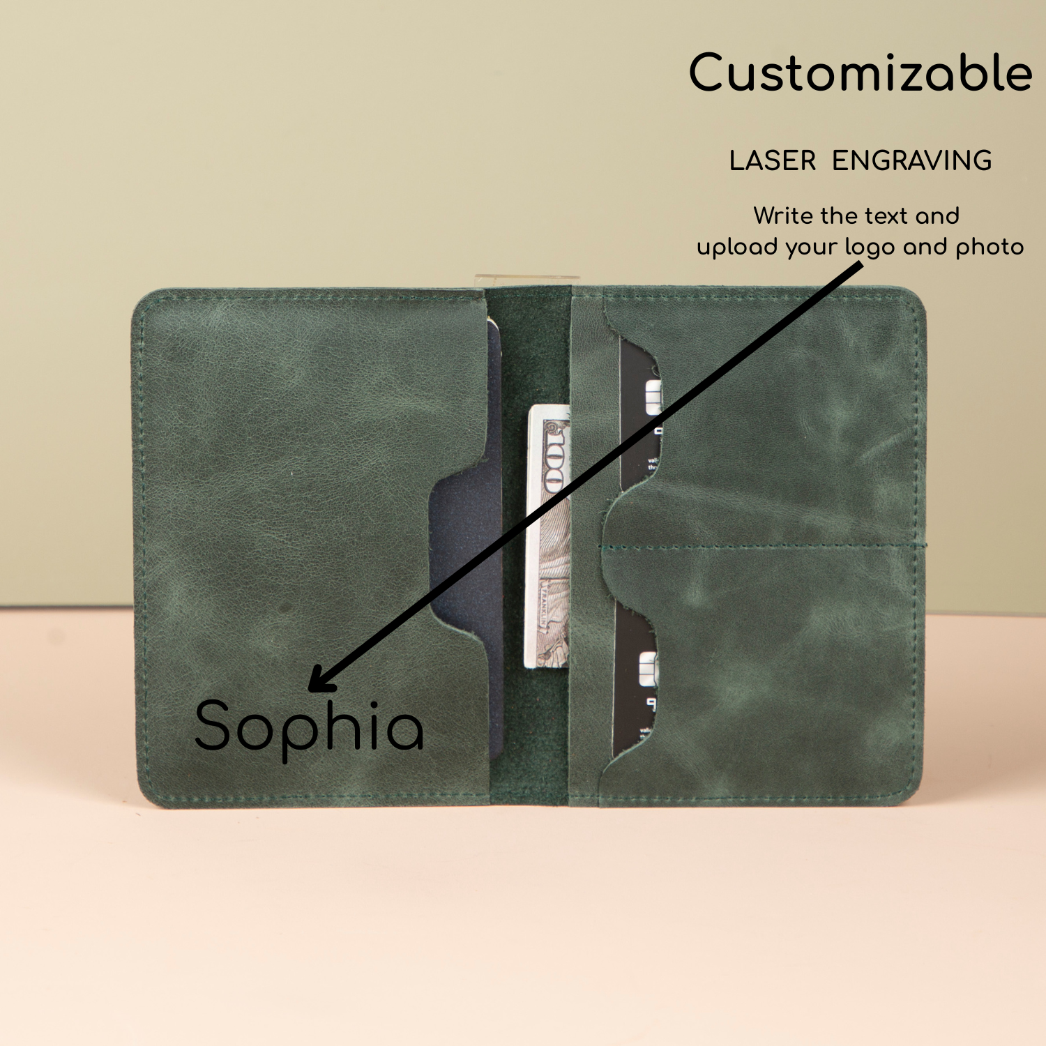 Leather Passport Holder - Dark Green - Milan