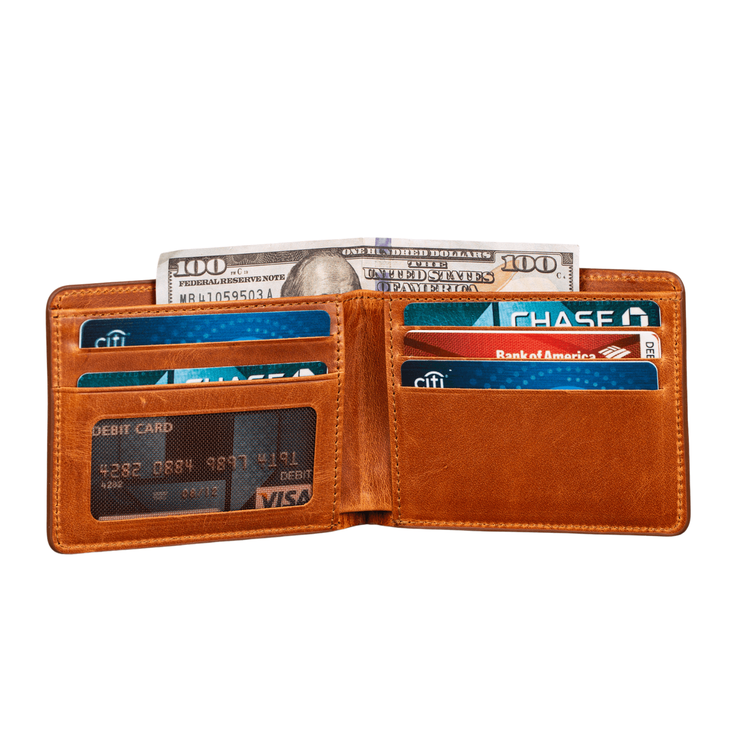 Premium Leather Bifold Wallet - Rich Brown - Washington