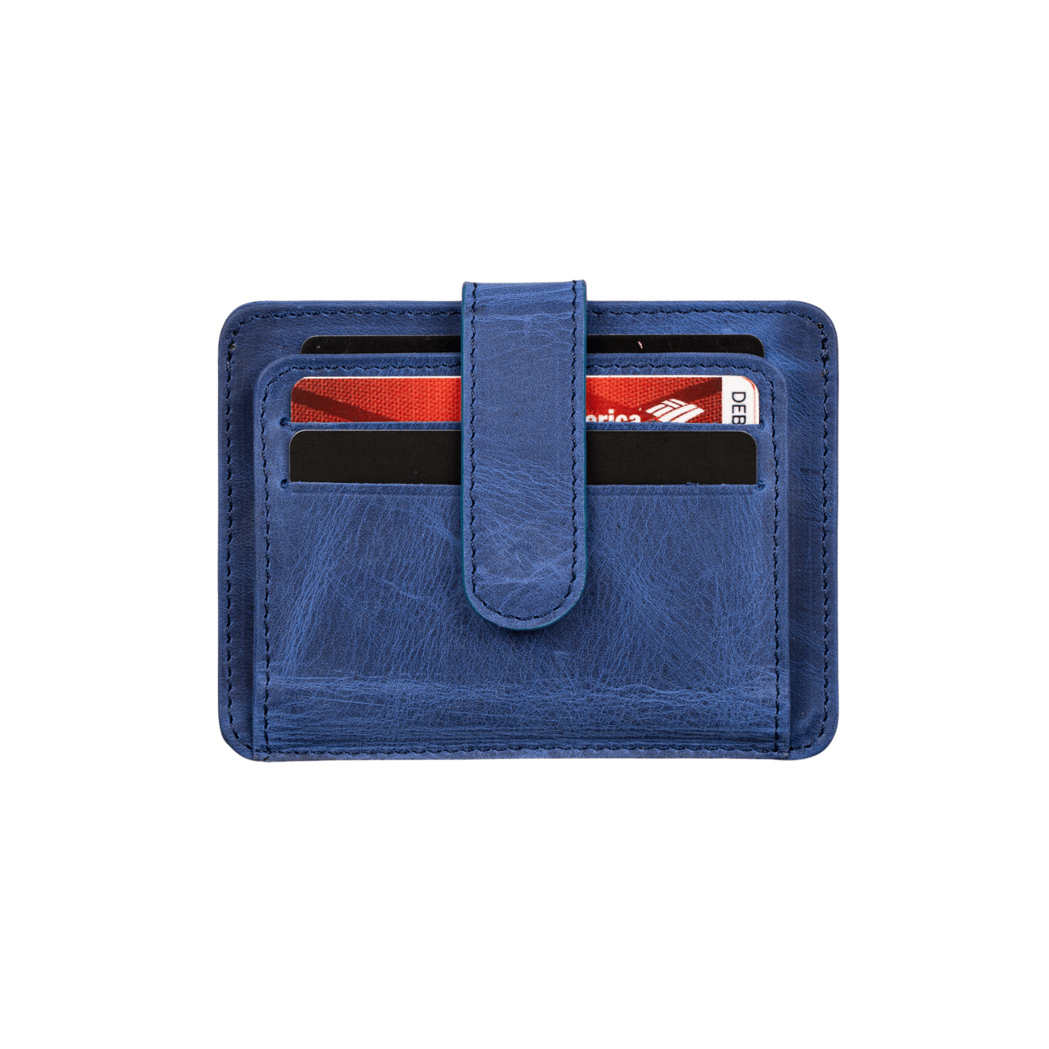 Leather Card Holder Wallet with ID Window - Blue - Miami