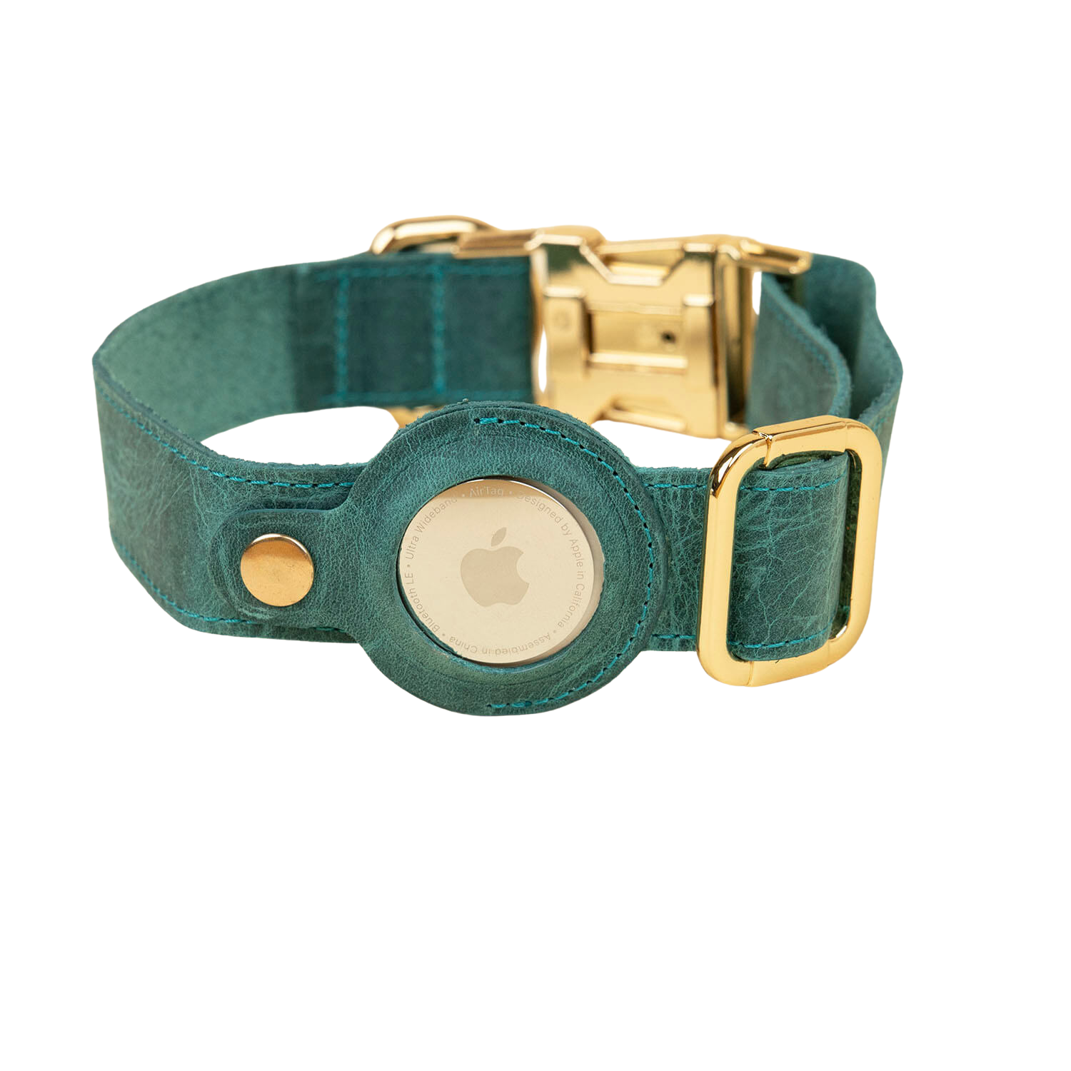 Stylish Leather AirTag Dog Collar - Turquoise - Davie