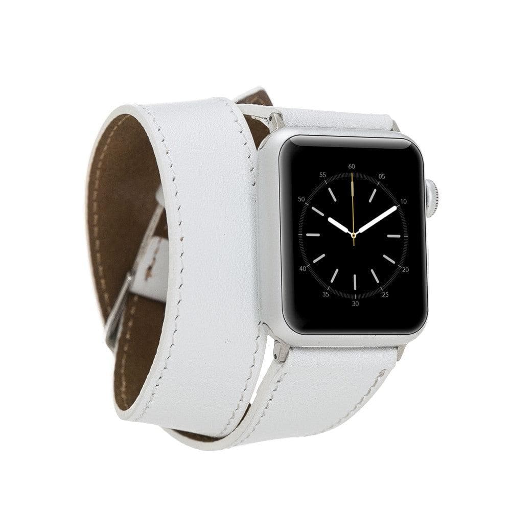 White Leather Double Tour Apple Watch Band - LEATHERE