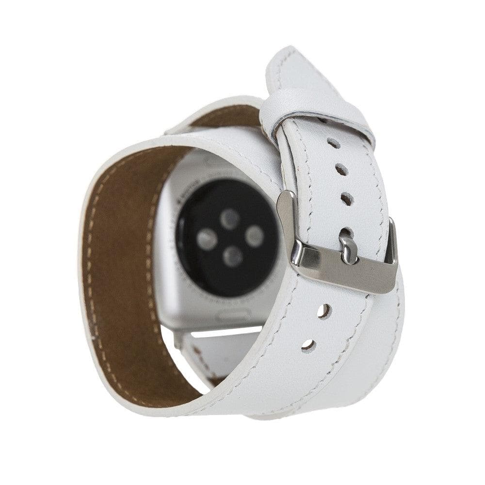 White Leather Double Tour Apple Watch Band - LEATHERE