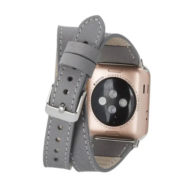 Grey Leather Double Tour Apple Watch Band - LEATHERE