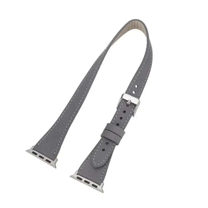 Grey Leather Double Tour Apple Watch Band - LEATHERE