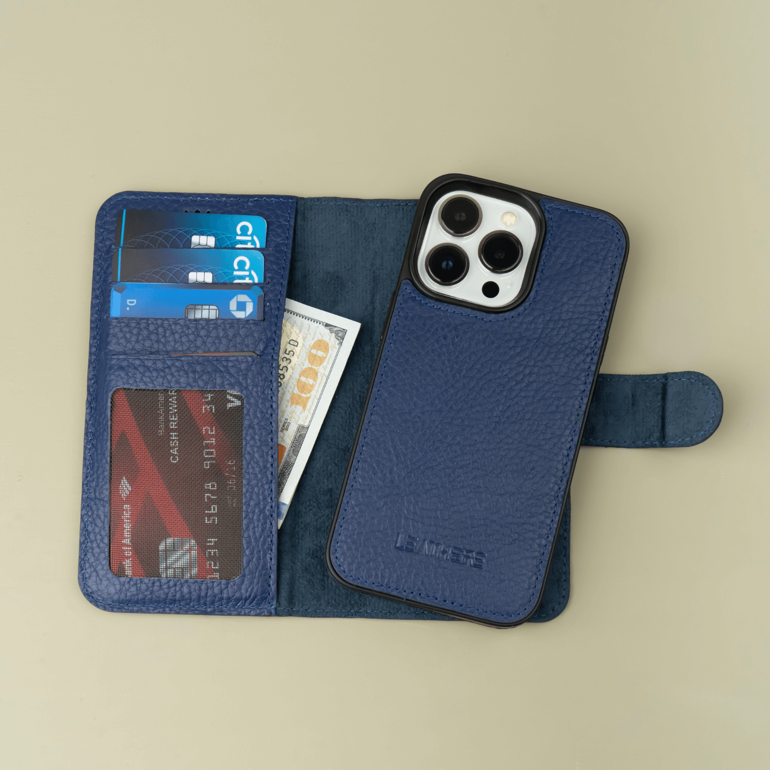 Blue Leather iPhone 16 Series Wallet Case - LEATHERE