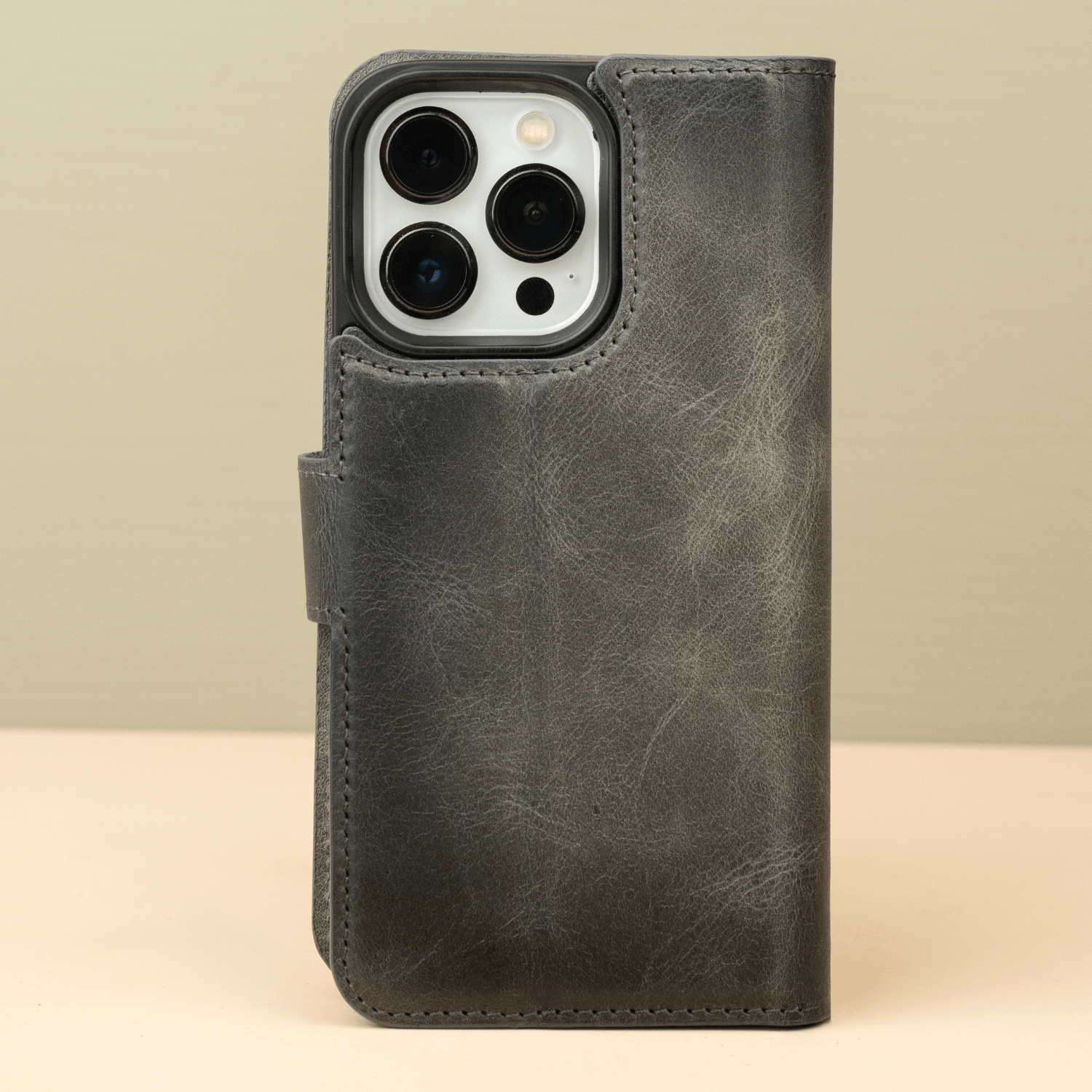 Grey Leather iPhone 16 Series Wallet Case - LEATHERE