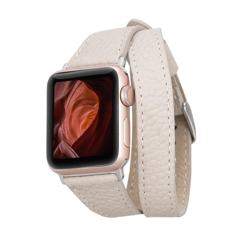 Cream Leather Double Tour Apple Watch Band - LEATHERE