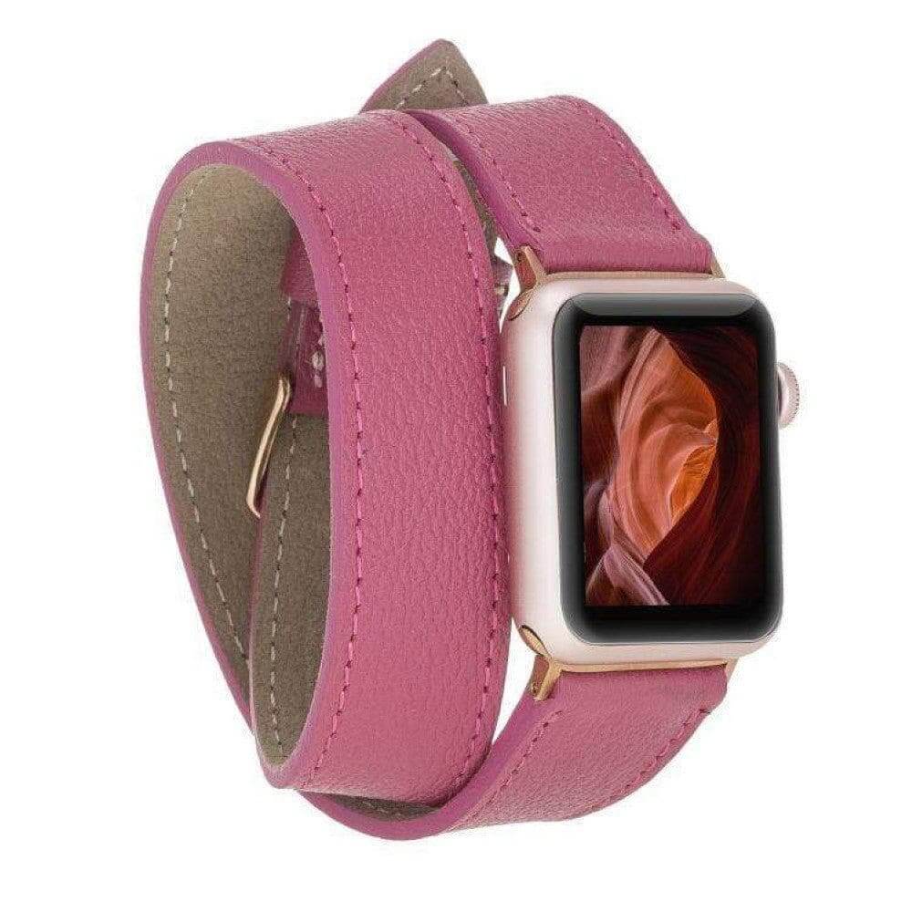 Dark Pink Leather Double Tour Apple Watch Band - LEATHERE