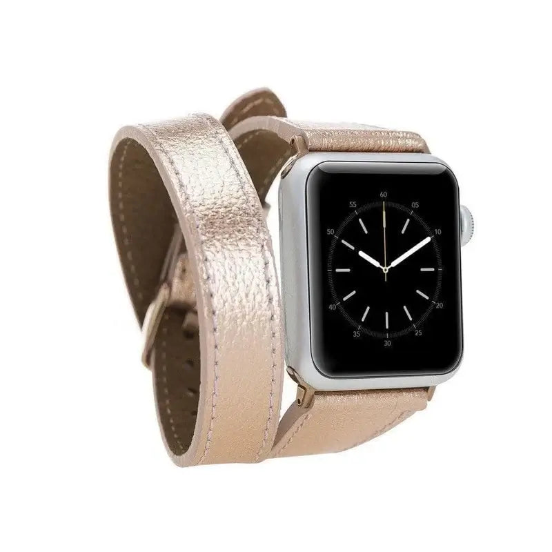 Rose Gold Leather Double Tour Apple Watch Band - LEATHERE