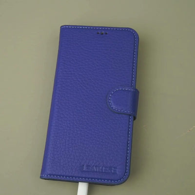 Blue Leather iPhone 16 Series Wallet Case - LEATHERE