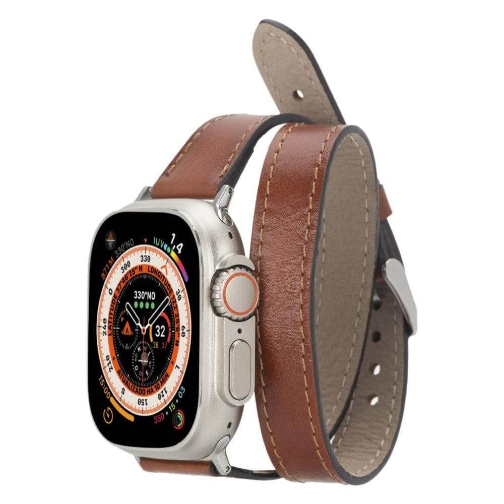 Luxury Double Wrap Rustic Brown Leather Apple Watch Band - San Diego