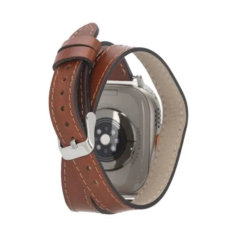 Luxury Double Wrap Rustic Brown Leather Apple Watch Band - San Diego